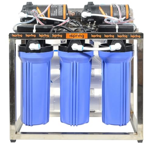 Image of iSpring 25 LPH double purification commercial RO water purifier Plant 25 Liter Per Hour Blue Stainless steel Full Automatic with TDS Adjuster