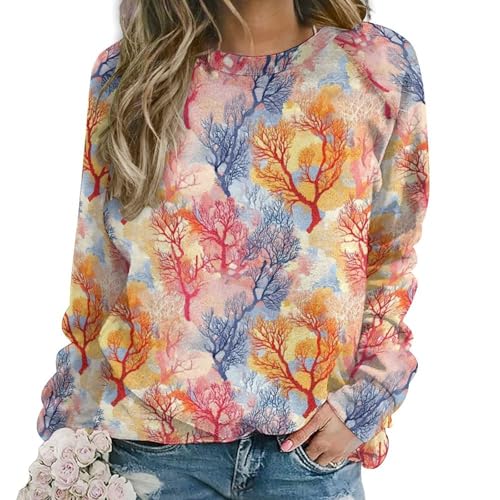 Sweat-shirt graphique femme motif forêt colorée col rond confortable
