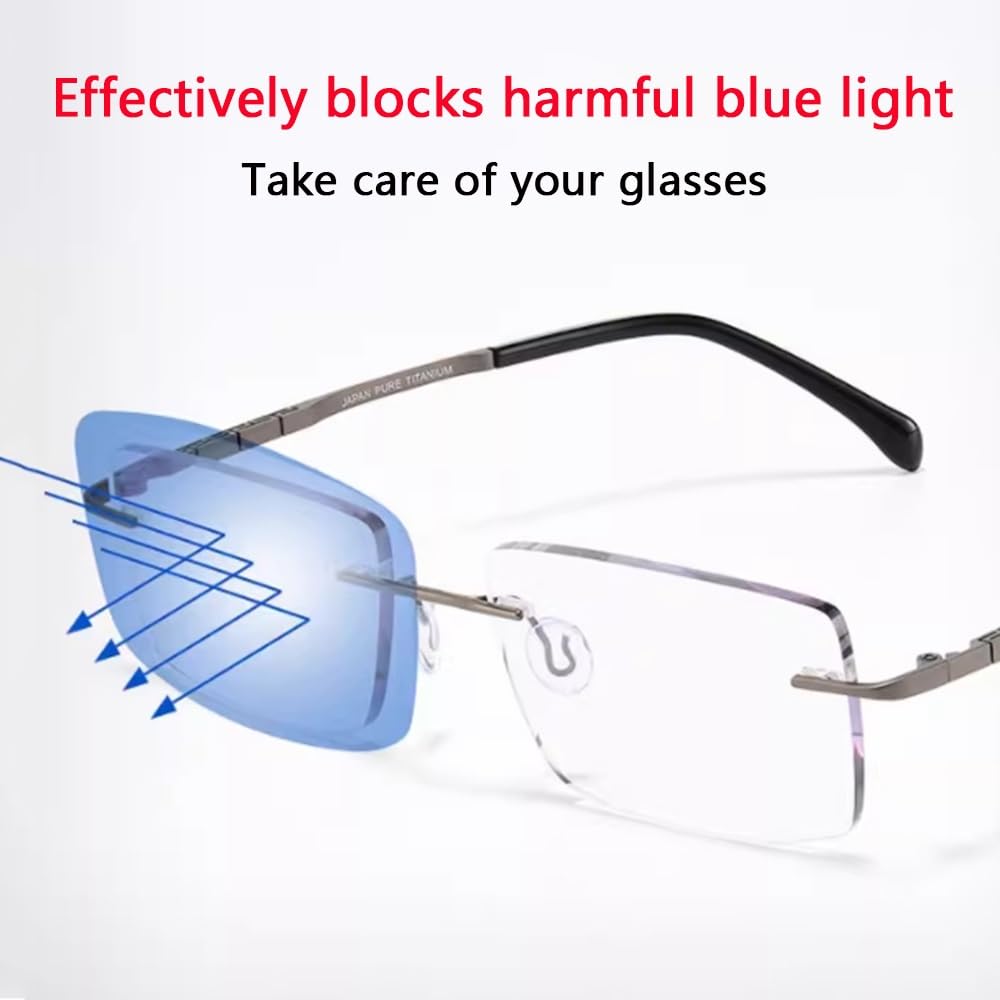 NILZA Randlos Sonnenleser Lesebrille Unisex Lesesonnenbrille Rahmenlose Sonnenbrille Multifokale Computerbrille Presbyopie Brille Titanlegierung (Size : 2.0X)