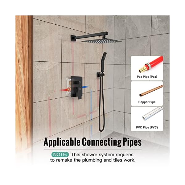Sr sun rise black square rainfall shower head and handle set wall mounted shower fixtures metal shower faucet trim repair kits with shower valve  urban country home decor