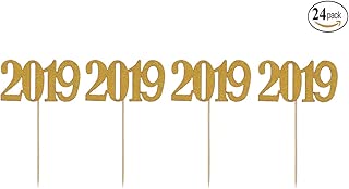 24 Pack 2019 Cupcake Toppers Gold Glitter Cake Toppers Food Picks Decorations for New Year Wedding Birthday Graduation Party Decoration by Ucity - coolthings.us