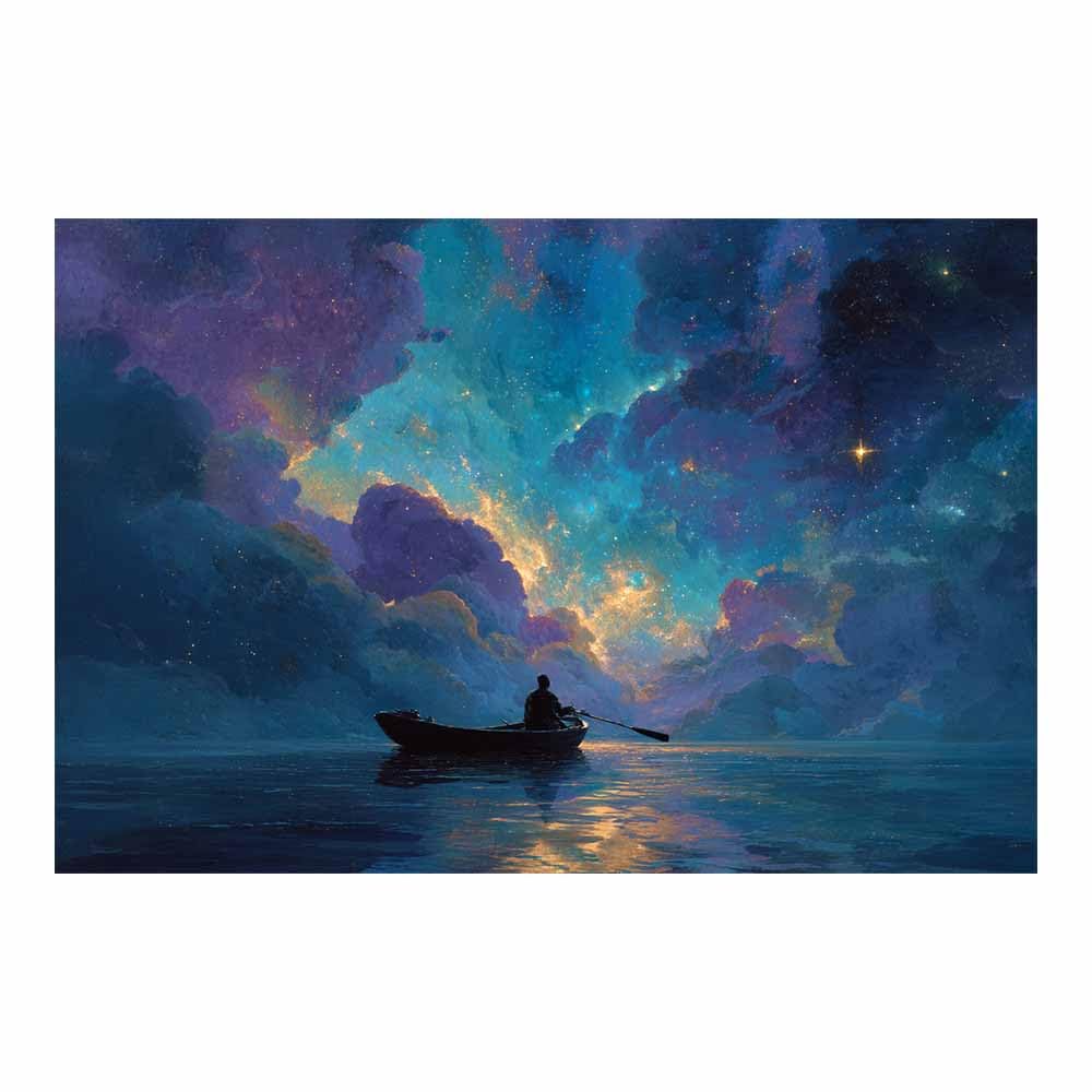 DMZPKZB Natural Landscape Wall Decor Galaxy'sBoats Night Viewss Beautiful scenery Painting, Modern Artwork,for Living Room,Bedroom,Office Bathroom,Dining(Multicolor)-60x90cm Unframed