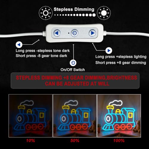 Image of CULOIS Steam Train Neon Sign, Dimmable LED Train Neon Light Wall Decor for Boys Room, Kids Bedroom, Playroom, Game Room and Train Gifts