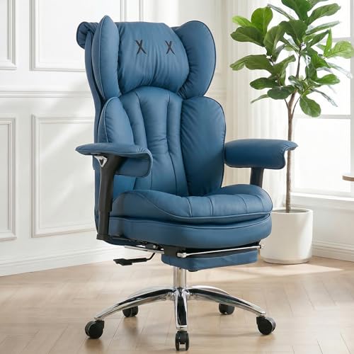 ATMILD Big and Tall Office Chair, 400lbs Heavy Duty Wide Seat Executive Chair with Footrest, High Back Leather Computer Desk Chair for Home Office (Blue)