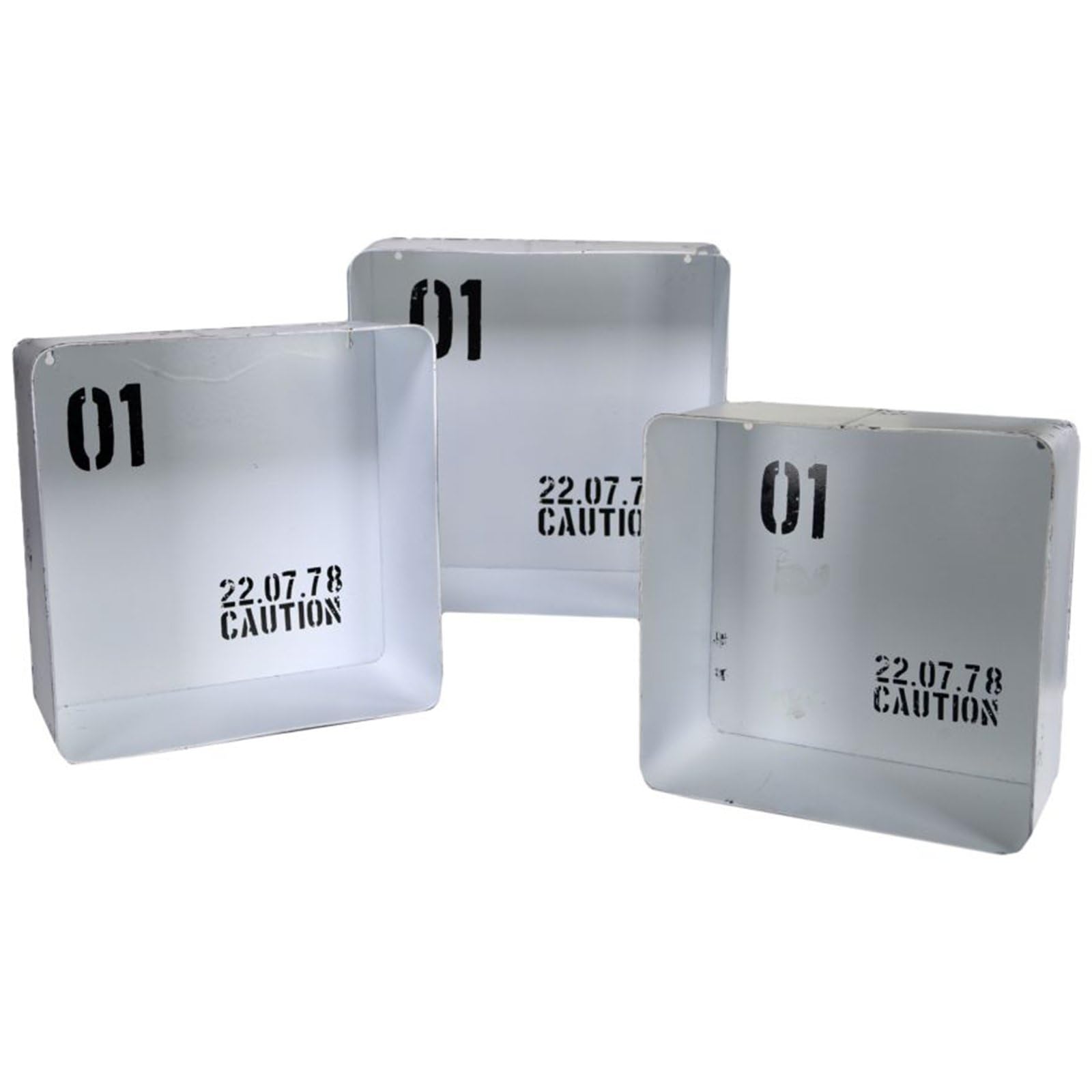 Decorspace Set 3 cubi, mensole in Metallo "Bristol" da parete design moderno con fissaggio a scomparsa (White)