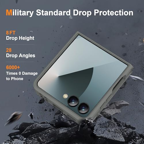Image of ORETECH Magnetic for Samsung Galaxy Z Flip 7 Case, with [2 x Screen Protector] Translucent Back Non-Slip Hard PC Shockproof Bumper Protective Case for Samsung Z Flip 7 - Grey