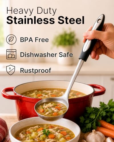 Image of Zulay Kitchen Premium Soup Ladle - 12 inch Stainless Steel with Non-Slip Silicone Handle