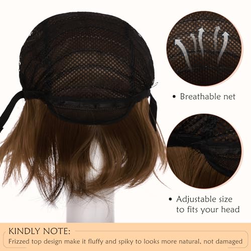 Image of S-noilite Unisex Short Brown Cosplay Wig Women Men's Anime Costume Full Wigs Short Fluffy Layered Pixie Wig Synthetic Hair for Halloween Costume Comic-con Party (Light Brown)