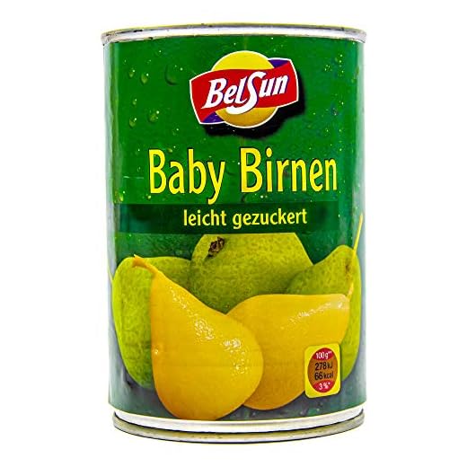 Food-United Ganze Baby Birnen leicht gezuckert 1 Dose Füllmenge 425g ATG 200g geschält in Spanien sonnenverwöhnt zart und bissfest volles Aroma Top Qualität Sommerfrüchte (1 Dose)