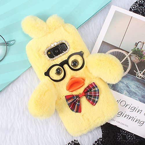 SevenPanda Compatible con Huawei P30, para Huawei P30 3D Funda Glasses Silicona Boca Bowknot Luxury Bling Crystal Diamond Conejo Fur Cute Case Cálido Invierno Funda - Amarillo