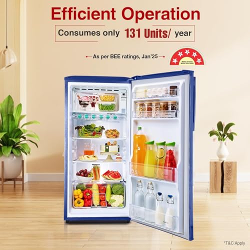 Image of Godrej 180 L 5 Star Turbo Cooling Technology, 24 Days Farm Freshness Direct Cool Single Door Refrigerator (RD EDGENEO 207E THF MP BL, Maple Blue)
