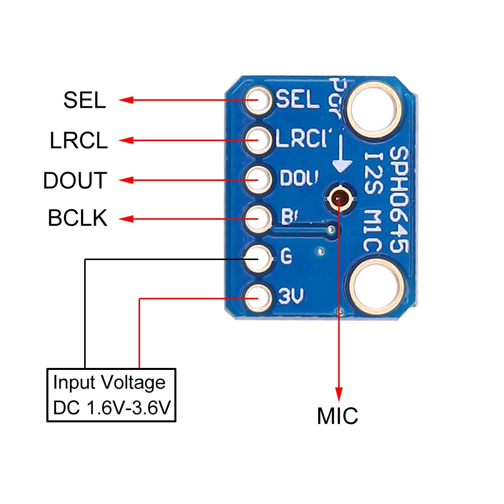 2 pièces SPH0645 I2S MEMS Module de Carte de capteur de Sortie de Microphone SPH0645LM4H DC 1.6-3.6V