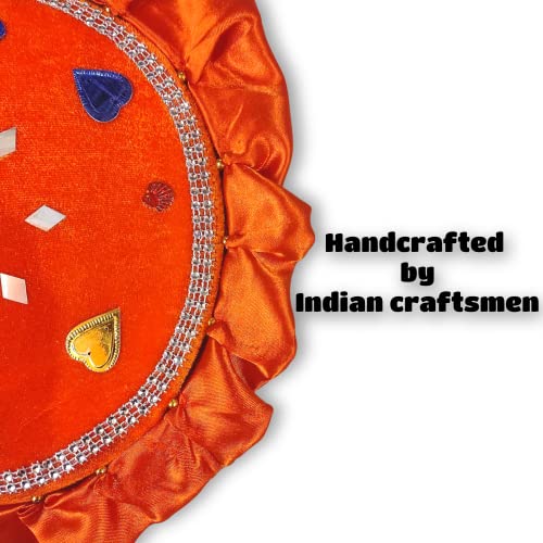 Image of Wooden Handcrafted Hand Fan /Beejna Pankha with Valvet Cloth, Royal /Punjabi Hand-Fan with Wooden Handle for Home Decor & Travel use - Red