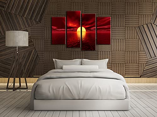 Wieco-Art-Giclee-Canvas-Prints-Wall-Art-Red-Sea-Pictures-Sun-Paintings-Ready-to-Hang-for-Living-Room-Bedroom-Home-Decorations-Modern-4-Piece-Large-Stretched-and-Framed-Seascape-Ocean-Beach-Artwork-L