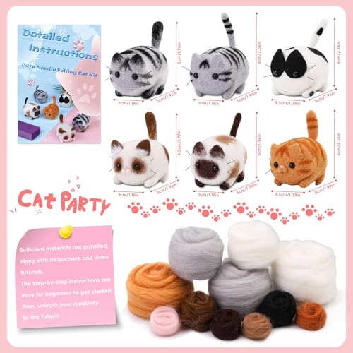 Image of UOOU Felting Kit, Needle Felting Kits for Beginners Adult, Needle Felting Supplies with 24Pcs Felting Needles, Felting Pad, Wool Roving, DIY Needle Felting Cat Dolls