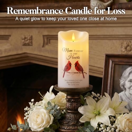 Image of Homemory Cardinal Memorial Candle, Flameless Sympathy Gifts for Loss of Loved One, Real Wax LED Candle with Remote, Bereavement Gifts, Remembrance Gift for Loss of Mother & Family