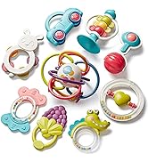 Bu-buildup 9 pcs Baby Rattle Teething Toys, Baby Rattles Toys, Infant Shaker with Storage Box, Gr...