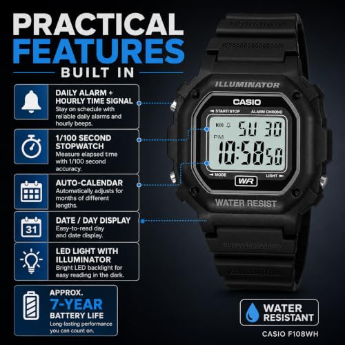 Casio Men's F108WH Illuminator Collection Black Resin Strap Digital Watch - image 3