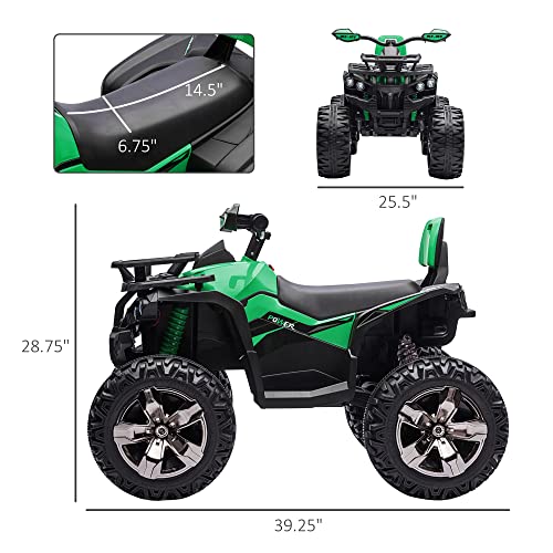 Aosom 12V Kids Atv Ride-On Four-Wheeler Toy Car With Music, Realistic Headlights, Wide Wheels, Rechargeable Battery-Powered, For Boys And Girls, Green #TOP2