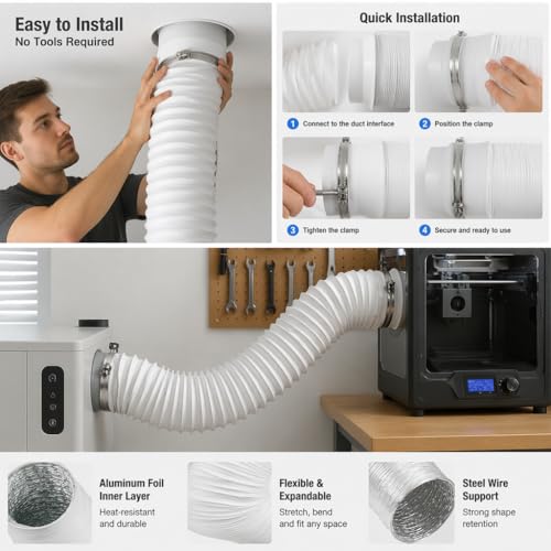 Tuyau de ventilation, 100 mm, 2 m, tuyau flexible en Moonjor en aluminium, tuyau de sèche-linge, tuyau flexible pour tente de croissance, sèche-linge, registre de ventilation domestique – vue 5