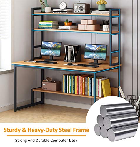 Lovinouse 2 in 1 55 Inch Computer Desk with Hutch, Modern Study Table Writing Desk with Bookshelf, PC Laptop Home Office Table Workstation for Small Spaces - Thumbnail 3