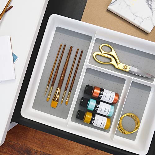 Madesmart Premium Antimicrobial Classic Gadget Tray, Soft Grip, Non-Slip Multi-Purpose Drawer Organizer, 4 Compartments, All-In-One Home Organization, Epa Certified, White #TOP3