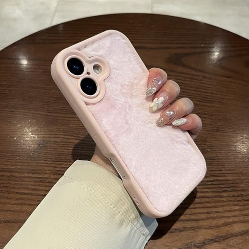 Coque de téléphone en peluche rose pour iPhone 14 Plus et 13 Pro anti-choc