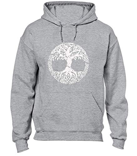 Image of Crown Designs Norse Tree of Life Vintage Cool Novelty Premium Quality Unisex Hoodies for Men, Women and Teens - Grey/S