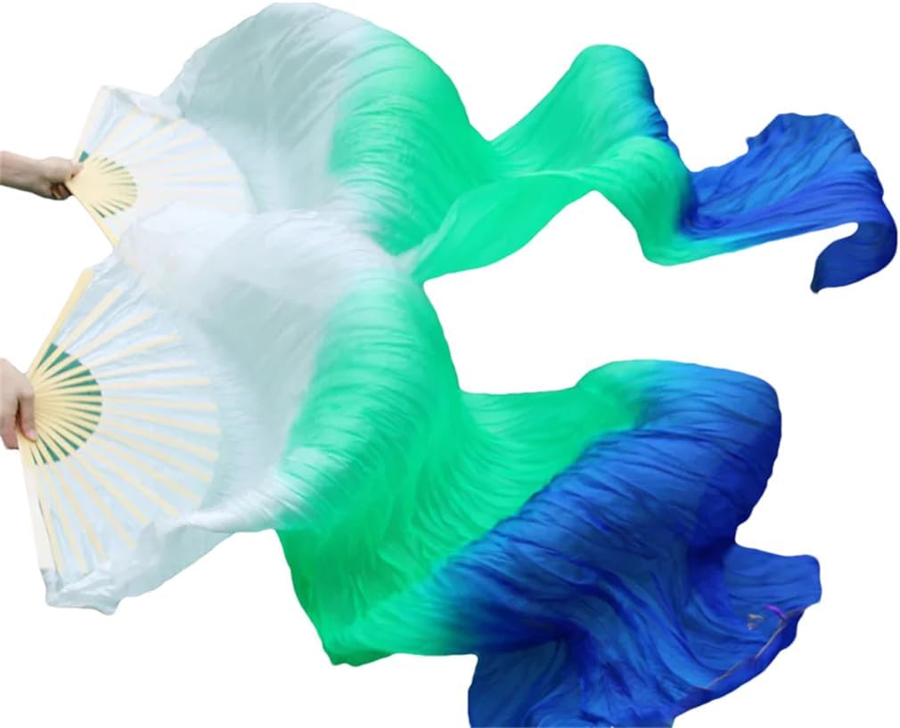 Azedssw Belly Dance Fan Silk Veils 1Pcs Left Hand+1Pc Right Hand Bamboo Handmade Dyed Color Performance Practice Dancing Fans
