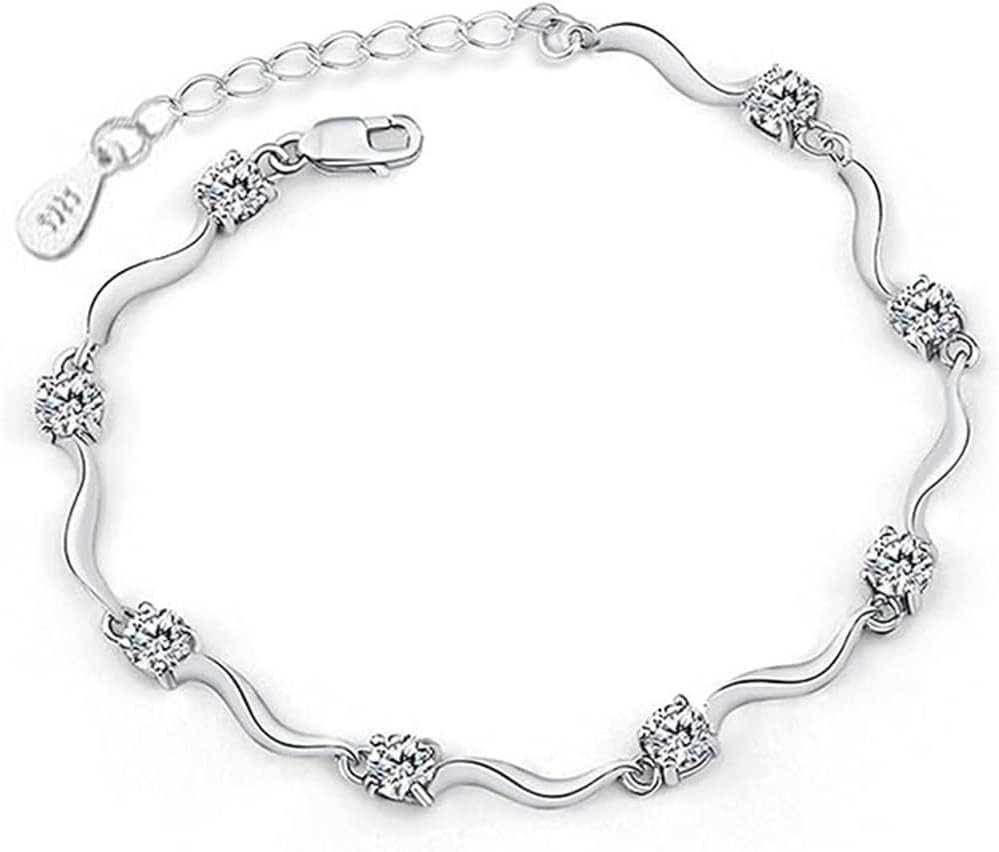 925 Sterling Silver Bracelet Made with Shiny White Zirconia for Women Girls