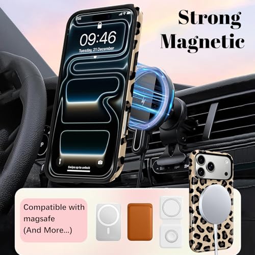 Image of Magnetic for iPhone 17 Pro Case for Women Men, Brown Leopard | Cool Cheetah Pattern Design [Compatible with MagSafe] 2-Layer Hybrid Shockproof Glossy Protective Cover