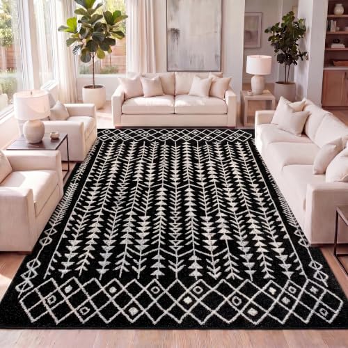 JONATHAN Y Ziri Moroccan Geometric Black/Cream Indoor Area Rug, 8x10, Bohemian, Scandinavian, Easy-Cleaning for Living Room, Bedroom, Kitchen, Pet Friendly, Non-Shedding (MOH210C-8)