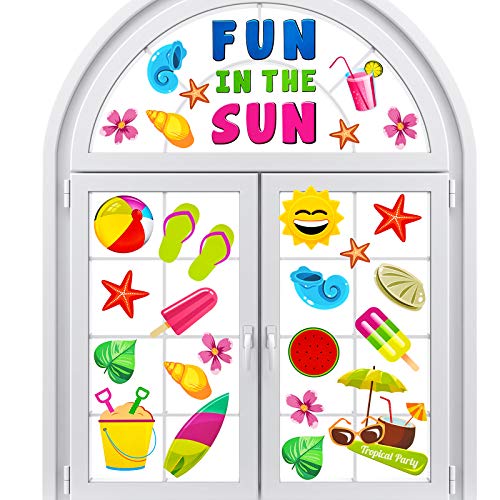 108 Pieces Summer Beach Stickers Summer Window Clings Tropical Party Window Clings Static Window Decal Stickers For Wall Glass Car Summer Party Tropical Party Birthday Decoration (108) #TOP18