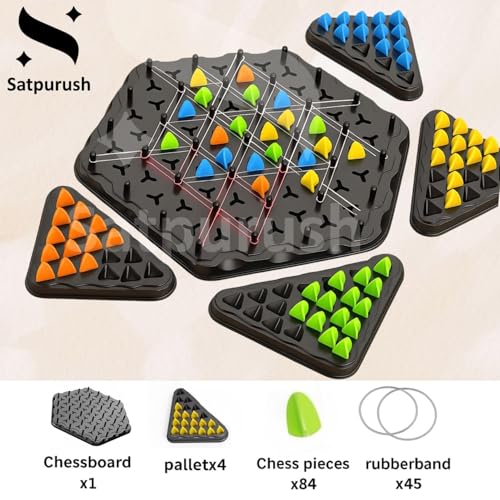 Image of Satpurush Combo Pack of 3 - Flipping Chess, Triangular Chess & Rope Challenge. Educational Indoor Games for Kids 7-14 (SAT-PUZGEO-Game)