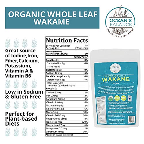 Ocean’s Balance Organic Whole Leaf Wakame - 2 Ounces - Maine Coast Seaweed - Perfect For Keto, Paleo, Vegetarian, And Vegan - Gluten Free - Atlantic Ocean Sea Vegetables #TOP1