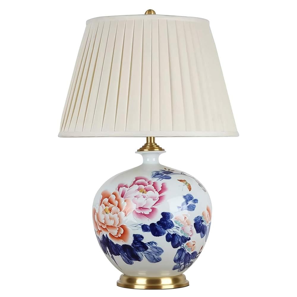 asdchZen Classic Hand Painted Flower Table Lamps 26.7" Ceramic/Metal Led Table Lamp Brass Base Bedside Desk Nightstand Lamp For Bedroom Living Room Office