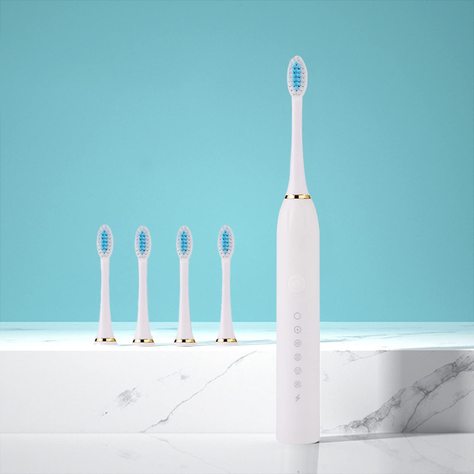 verrio Electric Toothbrush for Adults, Electric Toothbrush with 4 Brush Heads, Smart 6-Speed Timer Electric Toothbrush, Rechargeable Toothbrushes Fast Charge 8 Hours Last 15 Days (White)