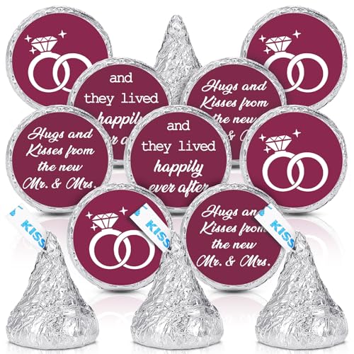 Laumoi 1000 Pcs Hugs and Kisses Wedding Stickers, Flower, Wine Red