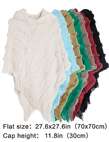 Aivtalk Poncho Hooded Shawl for Women Fringed Hem Cape Knitted Elegant Warm Wrap Tassel Sweater3
