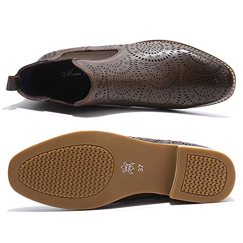 Mona flying Womens Comfort Leather Chelsea Boot Chic Low Heel Pull on Ankle Booties4