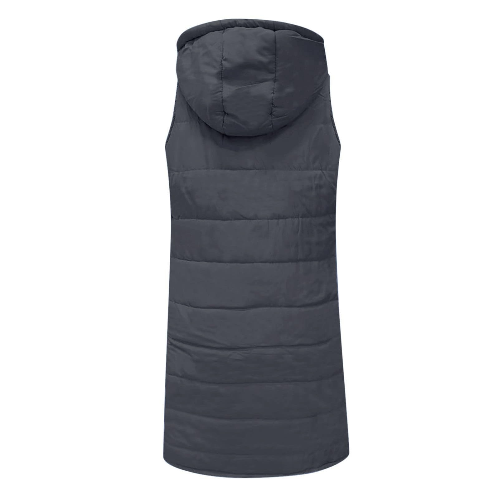 Damen Weste Lang mit Kapuze, Steppweste Winter Herbst Warme Steppmantel Daunenweste Langer Winterjacke Freizeit Ärmellos Weste Outdoor Longweste Winterweste Reißverschlüsse Longweste mit Taschen