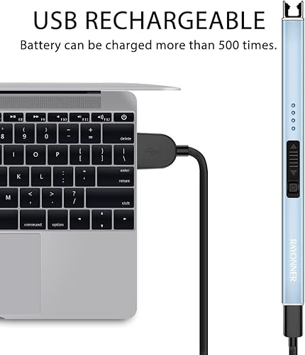 Miniatura 8 de RAYONNER Encendedor eléctrico con interruptor de seguridad, recargable de plasma sin llama (gradiente verde y azul + azul sierra, paquetes de 2)