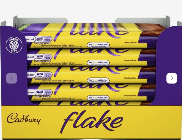 Cadbury Flake Chocolate Bars Pack of 5 | Crumbliest Flakiest Milk Chocolate Bar | Individually Wrapped Treats for Sharing Baking Ice Cream Topping Gifting or Snacking | Smooth Creamy Texture