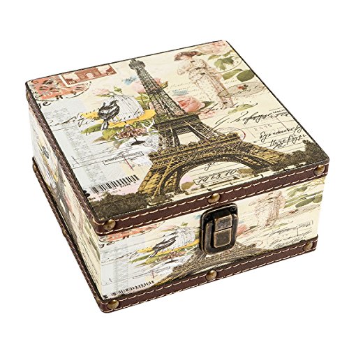 WaaHome Wood Jewelry Keepsake Storage Box Memory Boxes Eiffel Tower Decorative Boxes For