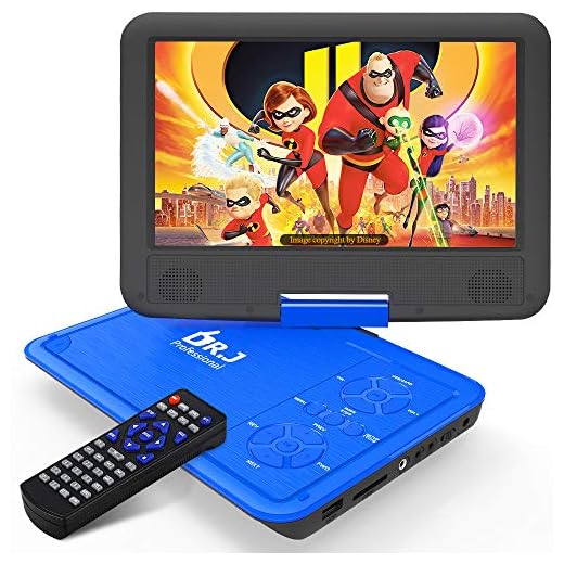DR. J 11.5" Portable DVD Player with HD 9.5" Swivel Screen, Rechargeable Battery with Wall Charger, Car Charger and AV Cable, Sync TV Projector Function, Support USB Flash Drive SD Card, Region Free