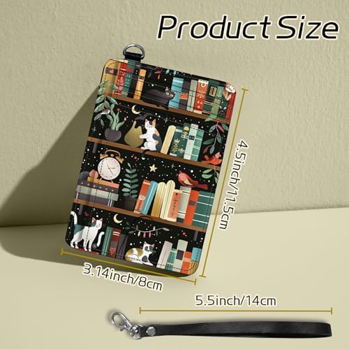 Image of Small Travel Wallets, Cats Library Slim Minimalist Front Pocket Wallet with Wristlet, RFID Blocking PU Leather Credit Card Holder with ID Window Change Purse for Men Women