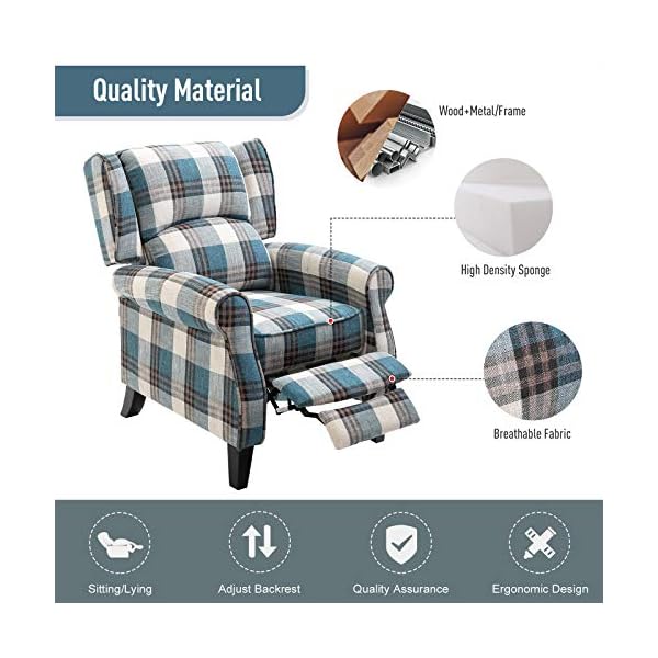 HOMCOM Single Armchair Sofa Push Back Recliner Living Room Furniture Cushion Padded Seat w/Armrest - Image 6