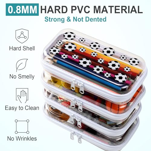 Image of Hoolerry 4 Pcs Soccer Clear Hard Zipper Case Transparent PVC Storage Pouch Soccer Party Favors Team Gifts Plastic Organizer Box for Office Supplies Travel Toiletries Small Tools