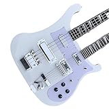 カスタム ダブルネック 12+4 弦ホワイトボディエレキギターとベース、クロームハードウェア、ホワイトピックガード、ボディバインディング