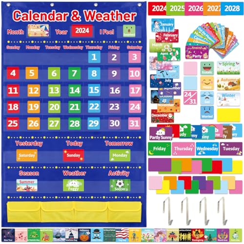 Calendar and Weather Pocket Chart for Kids with 136 Cards Classroom Calendar Pocket Chart School...